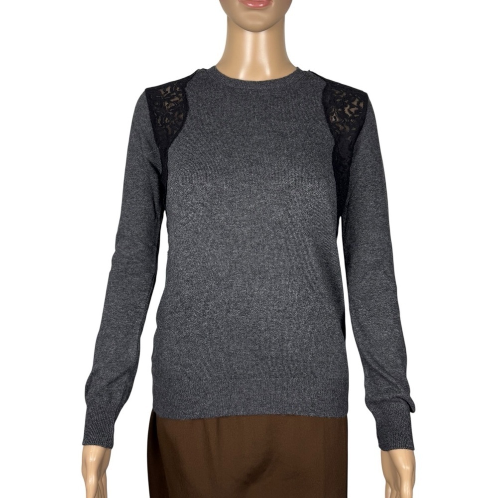 NWT New Zara Knit Grey With Black Lace Angora Blend Sweater Size M